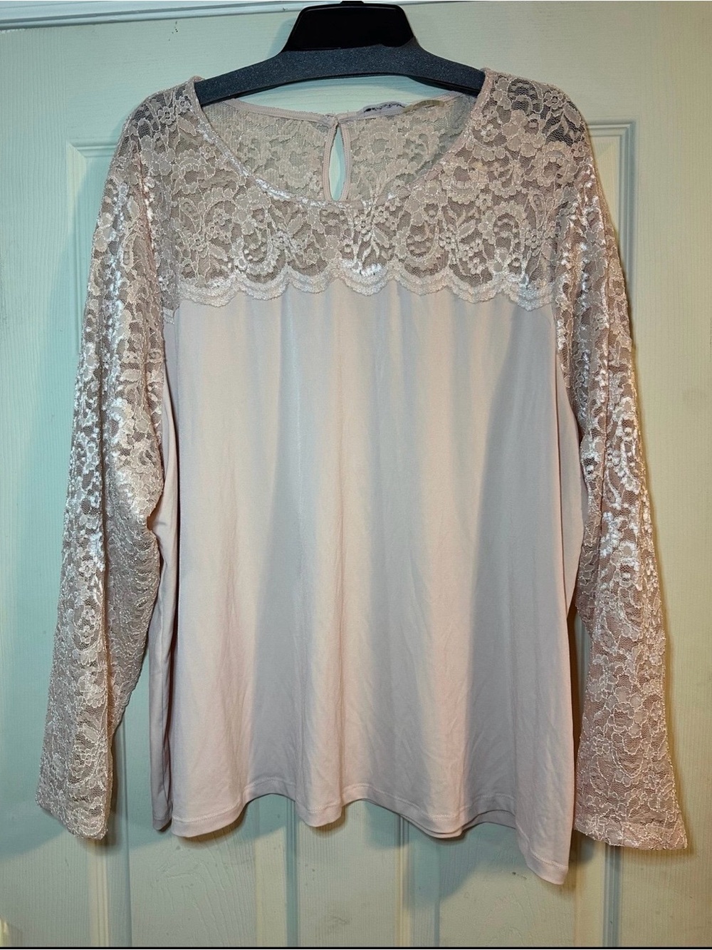 Calvin Klein Lace Yoke Long Sleeve Top - Blush